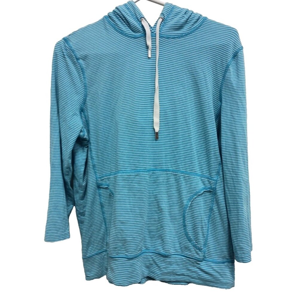 Lauren Ralph Lauren Hoodie Womens Large Blue Pinstripes Pullover Active Preppy